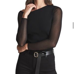 NEW Reiss Willow Sheer Asymmetrical Long Sleeve Knit Sweater Top size XL